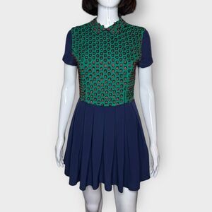 Opening Ceremony Silk Embroidered, Pleated Skater Style, Peter Pan Collar Dress